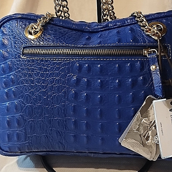 Valentina blue leather bag with chain shoulder strap and tassel. NWT. - Picture 4 of 13